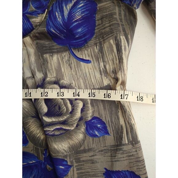 Yoana Baraschi Silk Floral Shift Dress Blue Beige Split V-Neck Pockets Size S - Picture 12 of 13